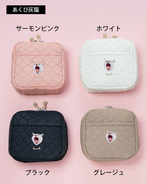 名入れ無料 刺繍化粧ポーチ 猫|あくびネコの刺繍ポーチ プレゼントにおすすめ