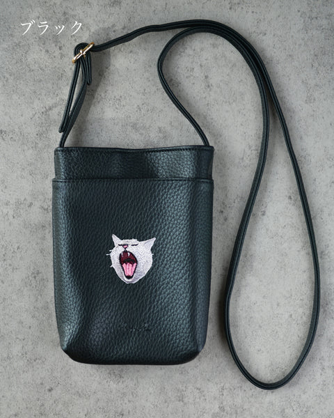 ハイ猫 スマホバッグ 刺繍 ポーチ ベルト調整可能