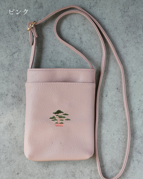 盆栽 スマホバッグ 刺繍 ポーチ ベルト調整可能