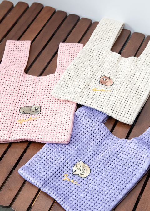 ウォンバット ワインさん ユキちゃん フクくん 刺繍 ニットバッグ Nook Nook