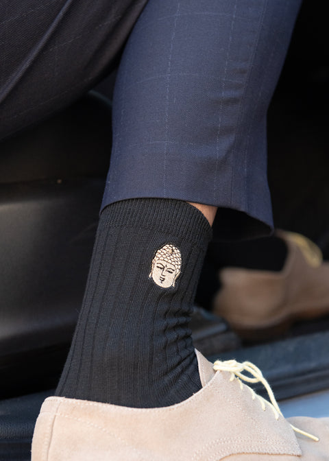 3足セット「阿弥陀仏 」ワンポイント刺繍 メンズソックス 仏像 honok