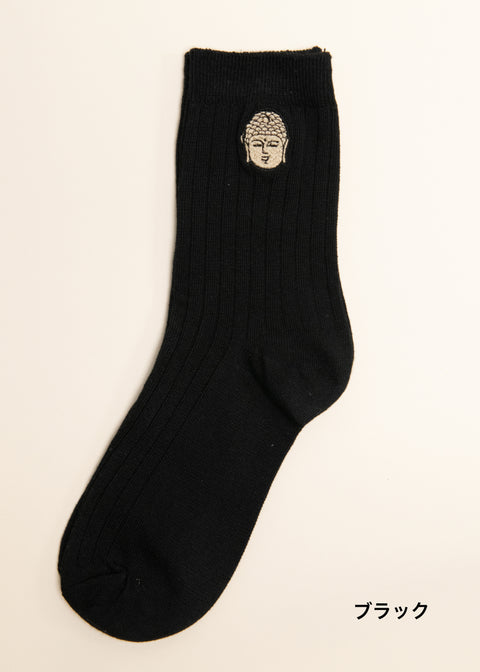 3足セット「阿弥陀仏 」ワンポイント刺繍 メンズソックス 仏像 honok