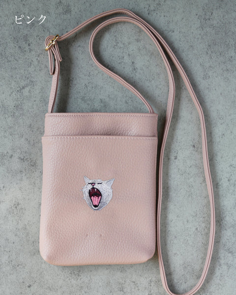 ハイ猫 スマホバッグ 刺繍 ポーチ ベルト調整可能