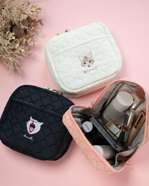 名入れ無料 刺繍化粧ポーチ 猫|あくびネコの刺繍ポーチ プレゼントにおすすめ