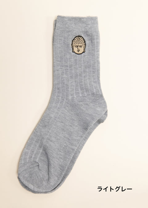 3足セット「阿弥陀仏 」ワンポイント刺繍 メンズソックス 仏像 honok