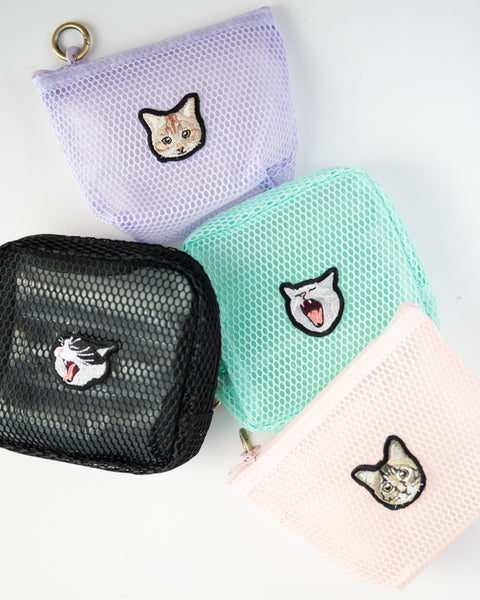 キジトラ猫 刺繍 メッシュポーチ/ ミニポーチ 2個セット かわいい レディース メンズ 小物入れ アクセサリーケース コスメポーチ 旅行用 プレゼントにも◎