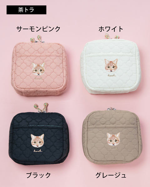 名入れ無料 刺繍化粧ポーチ 猫|あくびネコの刺繍ポーチ プレゼントにおすすめ