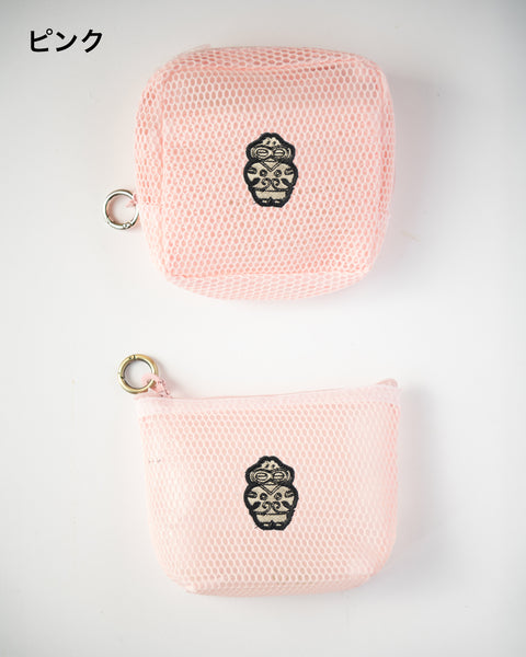2個セット 土偶 刺繍 メッシュポーチ/ ミニポーチ かわいい レディース メンズ 小物入れ アクセサリーケース コスメポーチ 旅行用 プレゼントにも◎