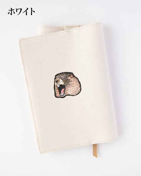 【文庫サイズ】マーモット刺繍ブックカバー(全7色)|名入れ可|honok