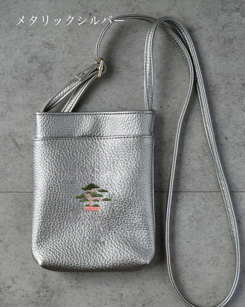 盆栽 スマホバッグ 刺繍 ポーチ ベルト調整可能