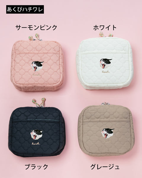 名入れ無料 刺繍化粧ポーチ 猫|あくびネコの刺繍ポーチ プレゼントにおすすめ