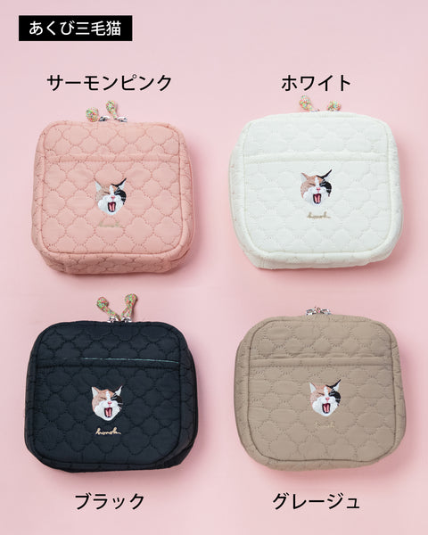 名入れ無料 刺繍化粧ポーチ 猫|あくびネコの刺繍ポーチ プレゼントにおすすめ
