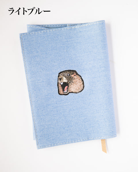 【文庫サイズ】マーモット刺繍ブックカバー(全7色)|名入れ可|honok