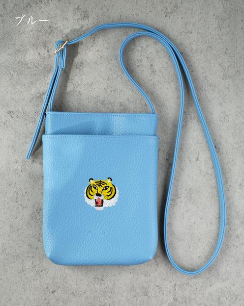 虎 スマホバッグ 刺繍 ポーチ ベルト調整可能