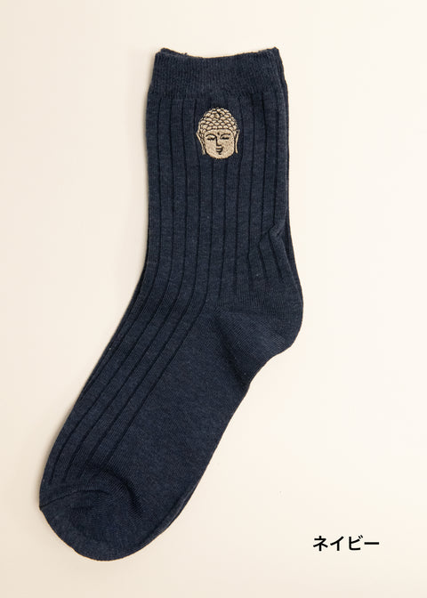 3足セット「阿弥陀仏 」ワンポイント刺繍 メンズソックス 仏像 honok