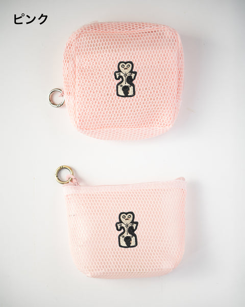 2個セット 土偶 刺繍 メッシュポーチ/ ミニポーチ かわいい レディース メンズ 小物入れ アクセサリーケース コスメポーチ 旅行用 プレゼントにも◎
