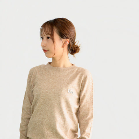 【ニット】アライグマ刺しゅう クルーネックセーター 全3色|honok