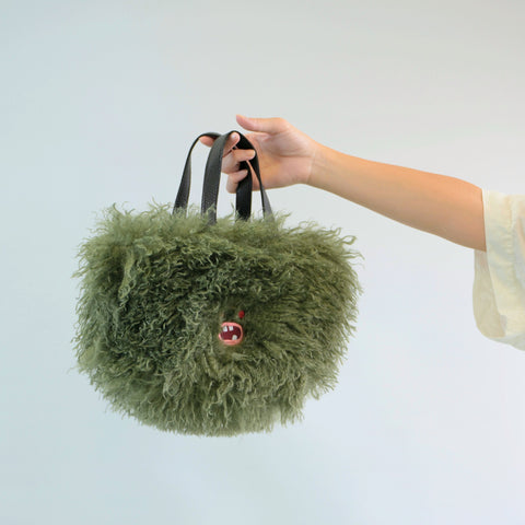 【ファーバッグ】Mossy(モッシー)グリーン|Paafy Nibbles モンスター刺繍|honok