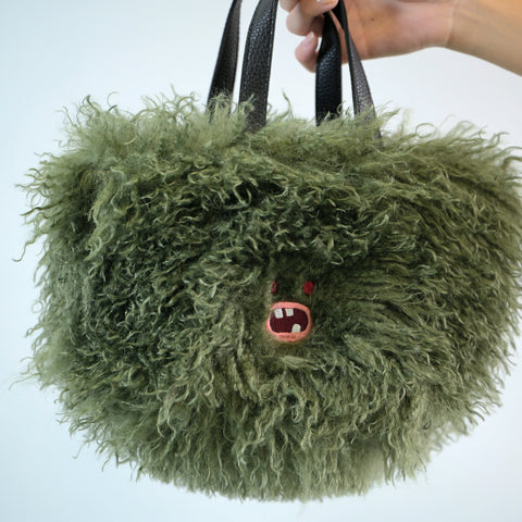 【ファーバッグ】Mossy(モッシー)グリーン|Paafy Nibbles モンスター刺繍|honok