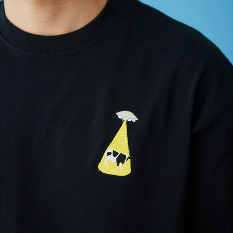 アブダクションされる牛 刺繍 Tシャツ ビックシルエット メンズ honok