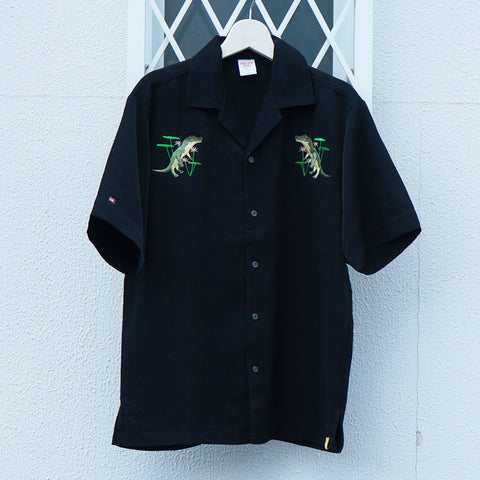 「睡蓮と鰐」 刺繍 シルキーオープン半袖シャツ honok
