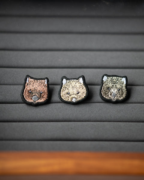 3匹セット 刺繍ピンバッジ  五月山動物園ウォンバット「ワイン ユキ フク 」Nook Nook