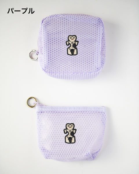 2個セット 土偶 刺繍 メッシュポーチ／ ミニポーチ かわいい レディース メンズ 小物入れ アクセサリーケース コスメポーチ 旅行用 プレゼントにも◎