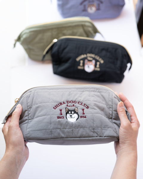【化粧ポーチ】柴犬（白）刺繍 名入れ可 大容量 プレゼント｜ SHIBA DOG CLUB｜honok