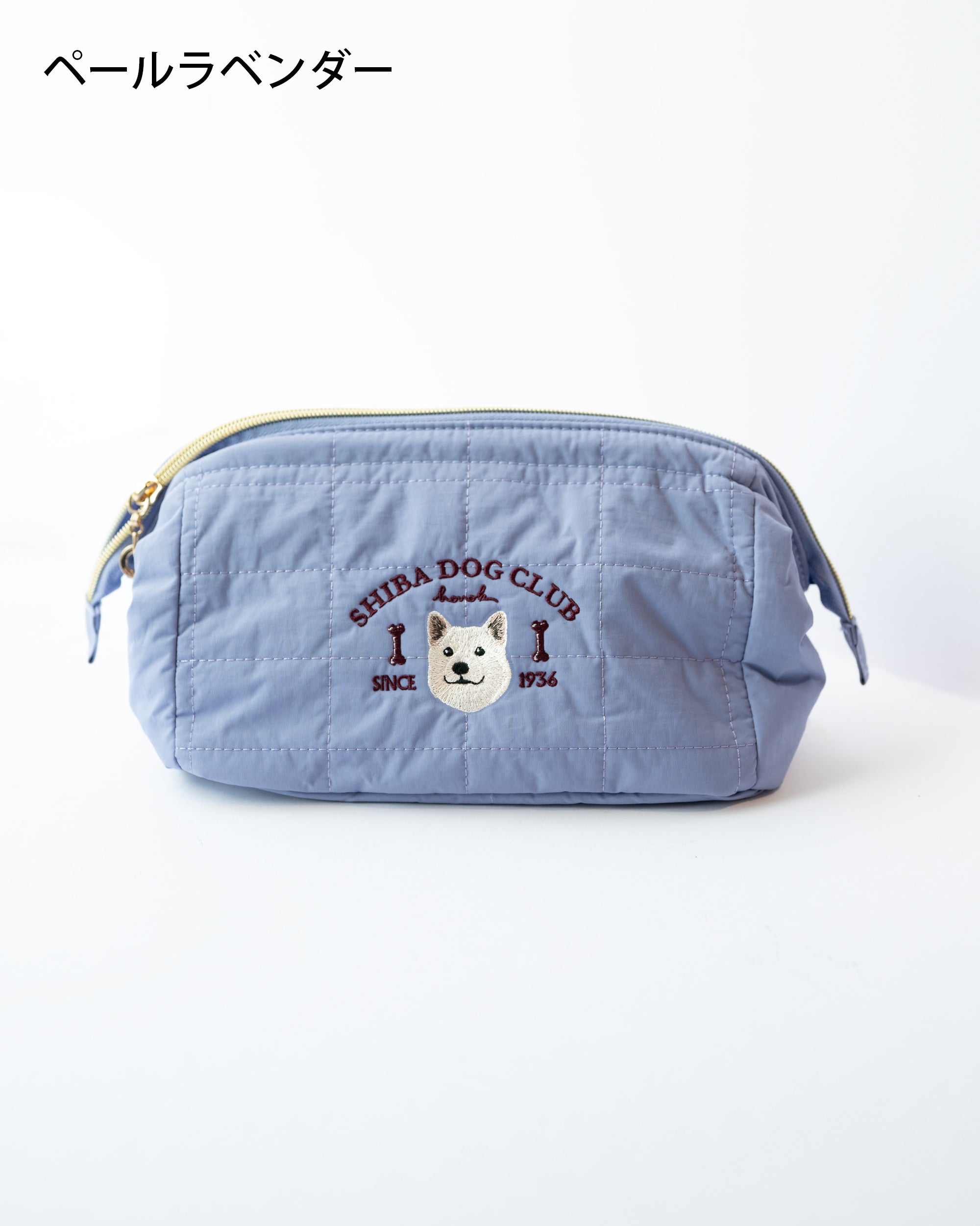 柴犬の刺繍入り 大容量化粧ポーチ（白柴）名入れ可｜SHIBA DOG CLUB｜honok