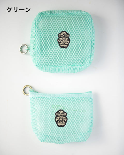 2個セット 土偶 刺繍 メッシュポーチ／ ミニポーチ かわいい レディース メンズ 小物入れ アクセサリーケース コスメポーチ 旅行用 プレゼントにも◎