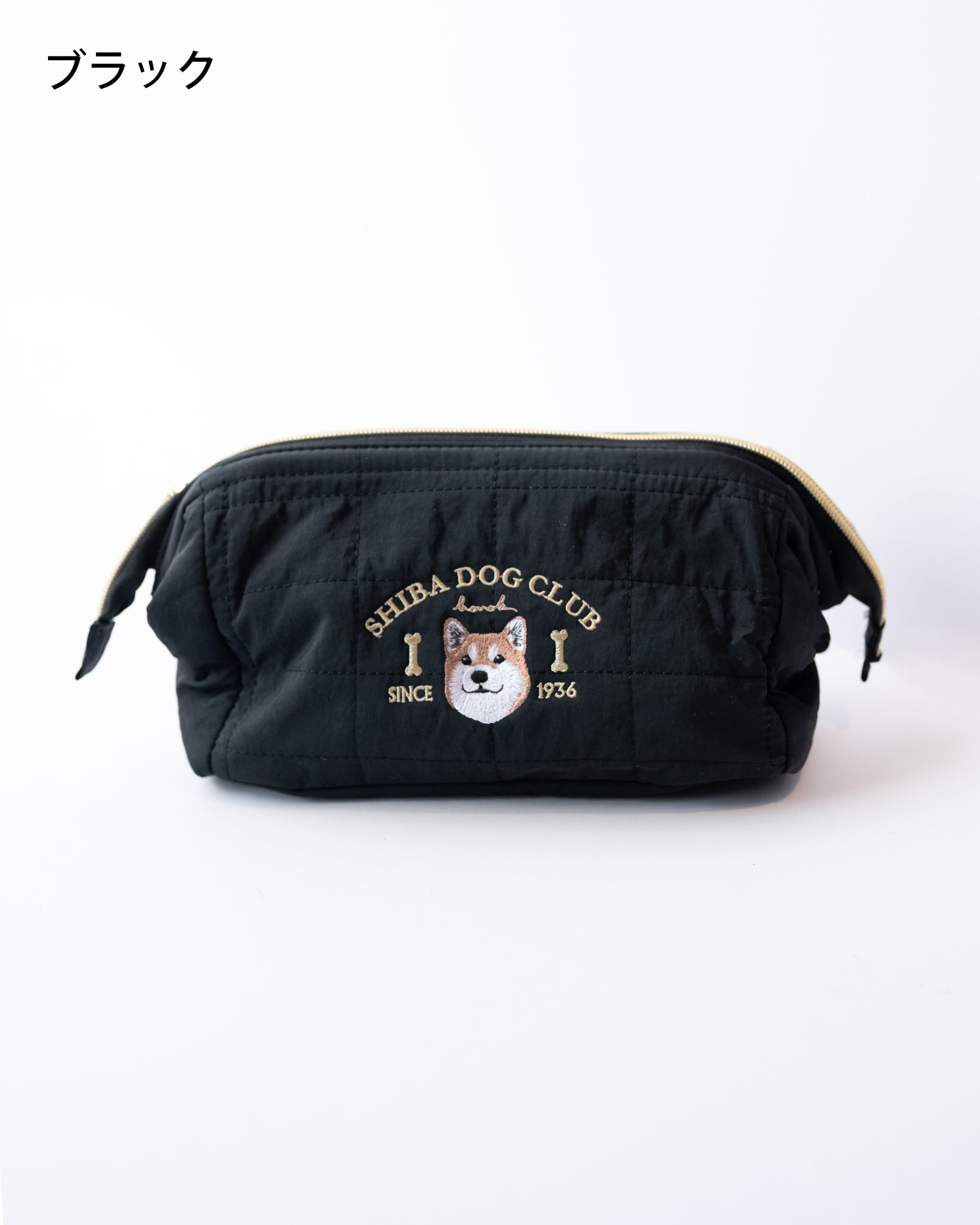 【ふかふかワンちゃんポケット】 付き ポーチ /黒柴犬 柴犬の刺繍入り 大容量化粧ポーチ（茶柴）名入れ可｜SHIBA DOG CLUB｜honok