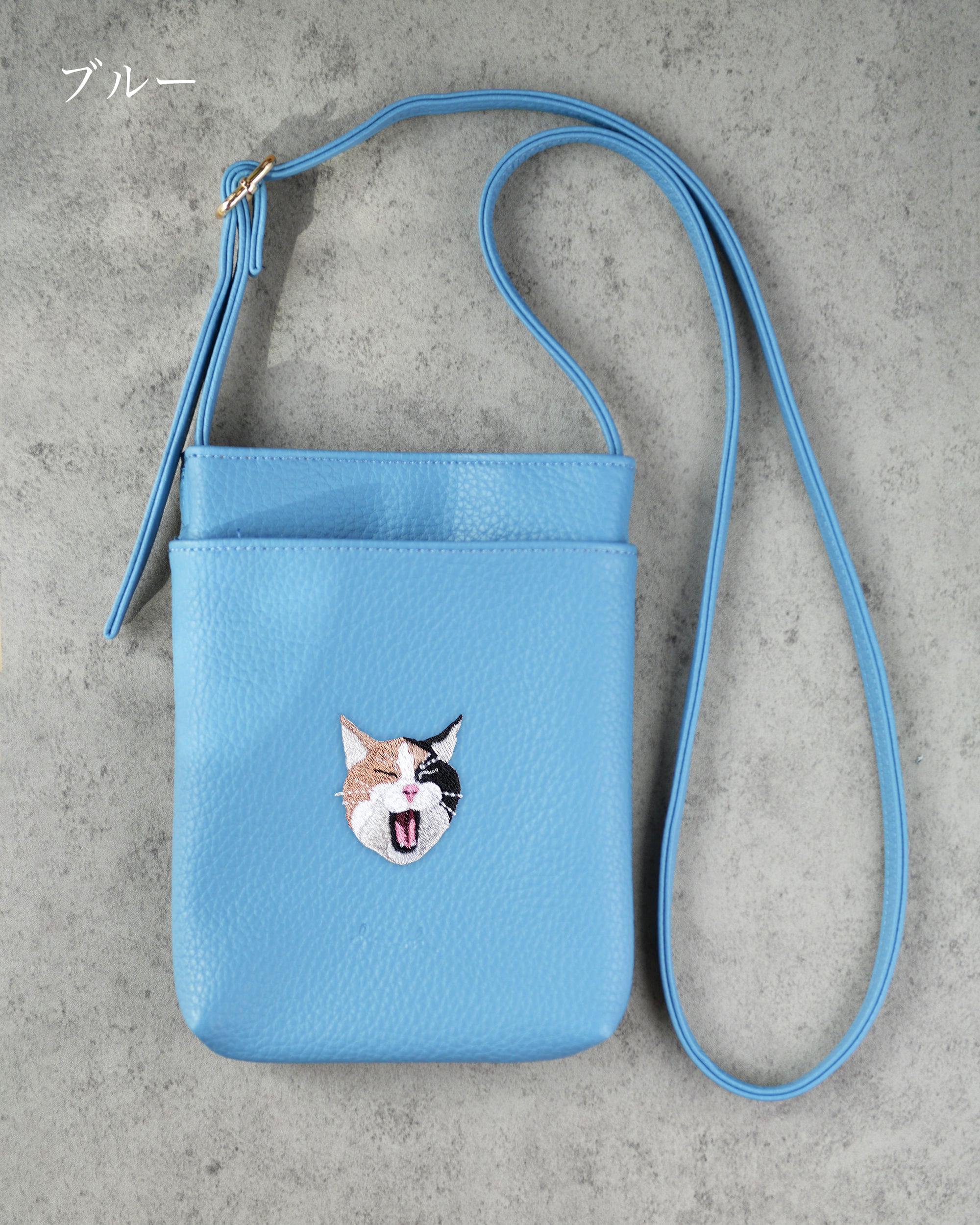 三毛猫 スマホバッグ 刺繍 ポーチ ベルト調整可能