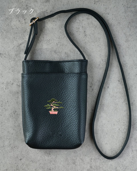 盆栽 スマホバッグ 刺繍 ポーチ ベルト調整可能
