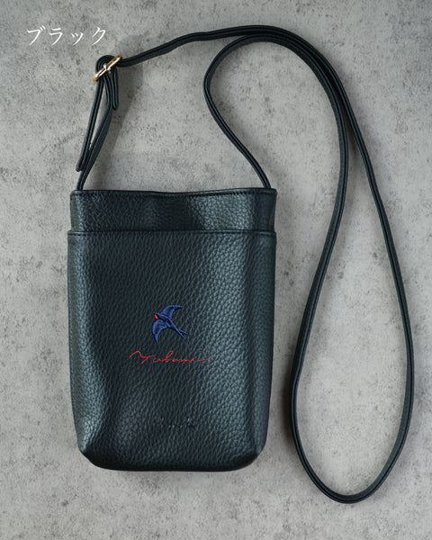 ツバメ 燕 スマホバッグ 刺繍 ポーチ ベルト調整可能