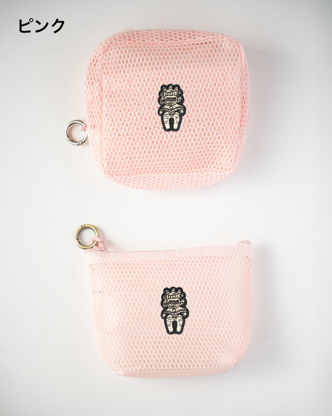 2個セット 土偶 刺繍 メッシュポーチ／ ミニポーチ かわいい レディース メンズ 小物入れ アクセサリーケース コスメポーチ 旅行用 プレゼントにも◎