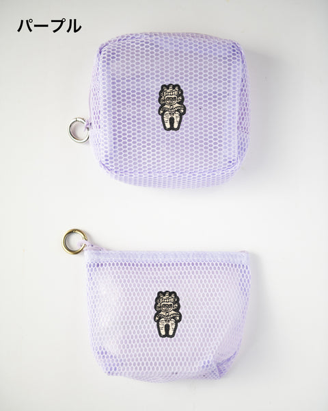 2個セット 土偶 刺繍 メッシュポーチ／ ミニポーチ かわいい レディース メンズ 小物入れ アクセサリーケース コスメポーチ 旅行用 プレゼントにも◎