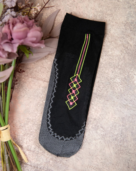 ネオン刺繍 シースル ソックス ショートタイプ 3足セット