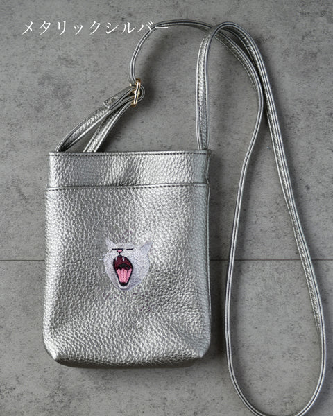 ハイ猫 スマホバッグ 刺繍 ポーチ ベルト調整可能