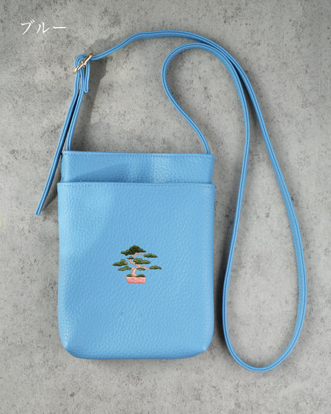 盆栽 スマホバッグ 刺繍 ポーチ ベルト調整可能