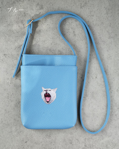 ハイ猫 スマホバッグ 刺繍 ポーチ ベルト調整可能