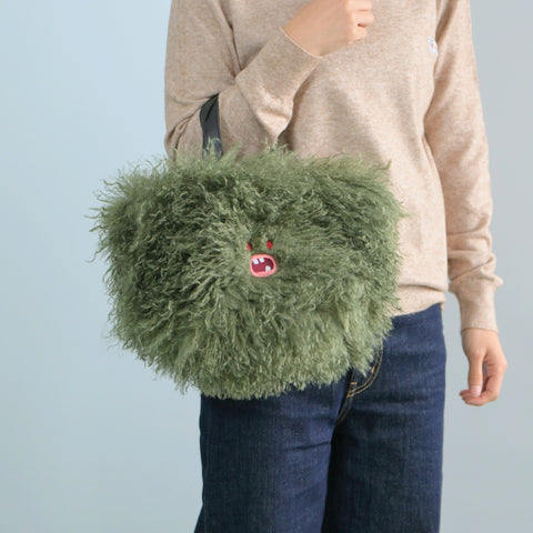 【ファーバッグ】Mossy（モッシー）グリーン｜Paafy Nibbles モンスター刺繍｜honok