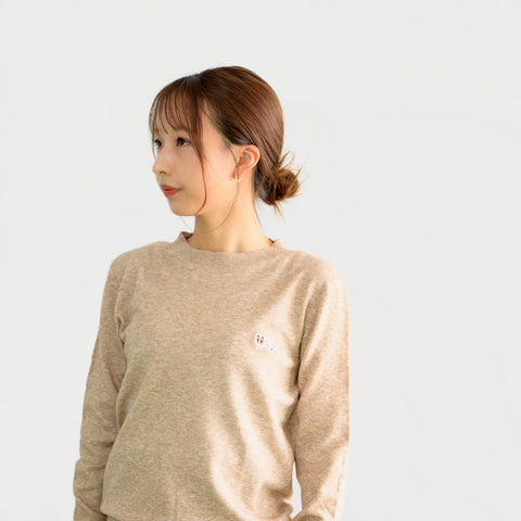 【ニット】ハクビシン刺しゅう クルーネックセーター 全3色｜honok