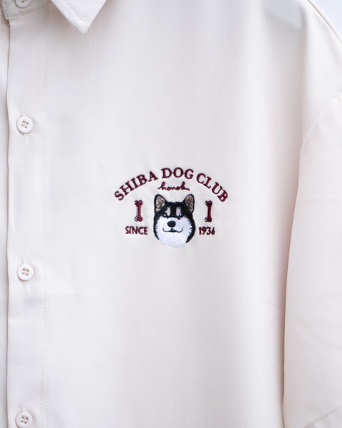 【半袖シルキーシャツ】柴犬（黒）　刺繍｜SHIBA DOG CLUB｜honok