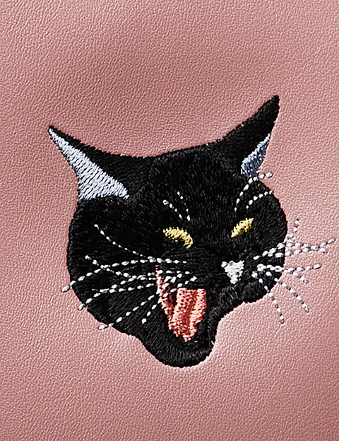 ワンポイント刺繍  あくび猫 スマホバッグ 刺繍 ポーチ honok